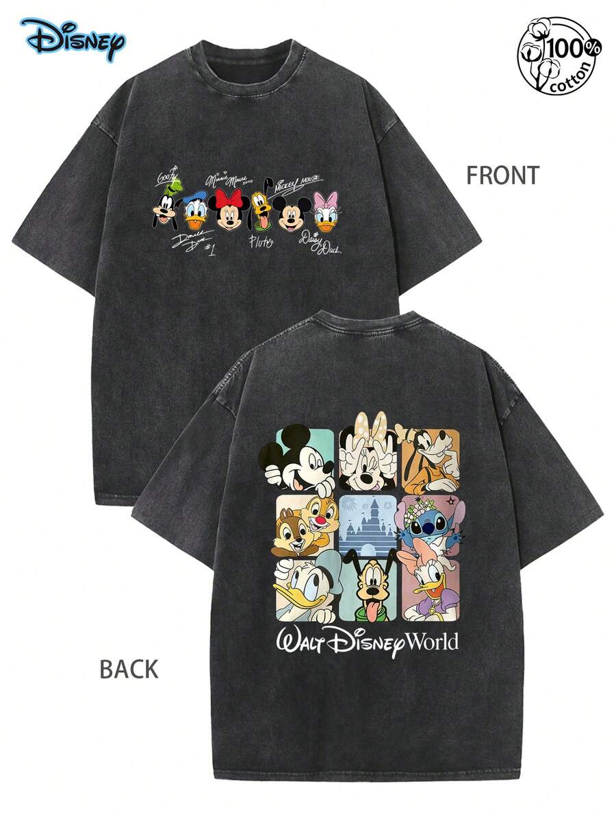 Disney Mickey And His Friends T-Shirts, Disney 2026 Shirt, Disneyland Castle 2026 Tshirt, Disney World Tee, Disney 2026 Trip Top, Men's Casual Fashion, Men Clothes, 230G Washed High-Quality Cotton Double-Sided Printed T-Shirt, Suitable For Street Retro And Outdoor Sports And Leisure, Comfortable And Fashionable, Y2k Clothes, Unisex T-Shirt, Mickey Mouse T-Shirt, Disney Men's Gift - Black - View 1
