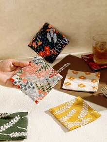 Embroidered Linen Cup Coasters, Household Dining Mats, Square Fabric Tea Table Coasters, Placemats, Heat Insulation Pads, Coffee Cup Mats, Tabletop Mats - Multicolor - View 6