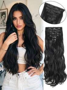 22 Inch 4pcs Black & Brown Clip-In Curly Hair Extensions, Suitable For Women & Girls Daily Use And Party - Multicolor - View 12