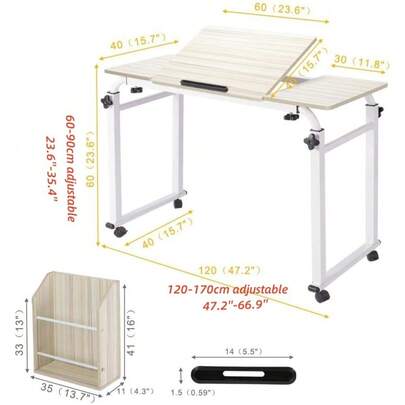 Large Over Bed Table Height Width Adjustable Mobile Laptop Computer PC Tray Desk