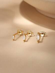 EleRunis 3PCS 925 Sterling Silver Marquise Cartilage Helix Piercing Fine Jewelry For Daily Wear Wedding Party Engagement Anniversary Valentine's Day - Gold - View 5