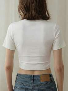 Women's New Arrival ONLY Letter Print Zebra Texture Round Neck Short Sleeve Casual T-Shirt, Spring/Autumn/Summer - White - View 3