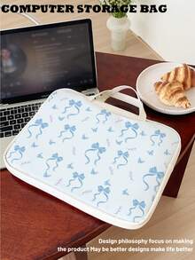 This 1-Piece, Beautiful Blue Laptop Tote Bag With A Bow Pattern Is Made Of PU Leather, Is Waterproof And Shockproof, And Fits 16-Inch/15-Inch/14-Inch Laptops. Lightweight And Practical, It's Designed For Travel And Makes A Perfect Ramadan Gift. - Multicolor - View 10