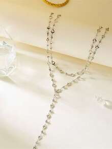 1pc Fashionable Double-Layer Heart Y-Necklace, Suitable For Women's Daily Casual, Party Wear, Holiday Gift - Silver - View 2