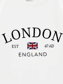 Women's Fleece-Lined Crewneck Sweatshirt In Cream Apricot Cotton-Blend Oversized British Vintage Print Casual Top ,The Spot For Vintage Enthusiasts - White - View 4