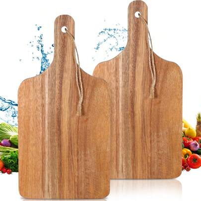 1/2 Packs Acacia Wood Cutting Board With Handle,12 Inch Wooden Cutting Boards For Kitchen, Wooden Charcuterie Serving Trays, Acacia Chopping Board For Cheese, Bread, Meat & Fruits, Idea For Wedding, Housewarming, Christamas, Home