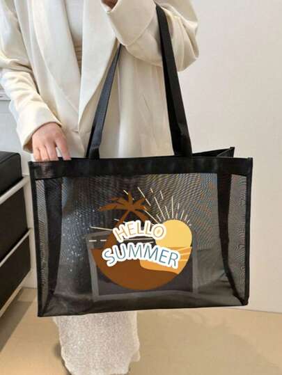 Women's Summer Beach Tote Bag - A Mother's Day Gift Option. This Multi-Functional Mesh Shoulder Bag Can Also Be Worn Crossbody. It Has A Polyester Lining, Making It An Ideal Choice For Travel And Outdoor Activities. It Can Be Used As A Toiletry Bag For Summer Beach Vacations To Store Bathroom Items. Additionally, It Is A Must-Have For Vacations, Studying, Traveling, And Dorm Room Essentials. It Can Also Be Used As A Beach Accessory And Pool Float Storage Bag.