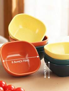 4Pcs Creative Home Kitchen Square Plastic Dishes, Household Sauce Dishes For Soy Sauce, Dipping Sauce, Vinegar, And Condiments, Drop-Resistant And High-Temperature Resistant Exquisite Seasoning Bowls, Daily Household Essentials - Multicolor - View 3