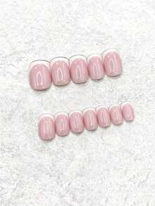 24Pcs Upgrade Your Look Immediately Medium Square Shaped Press On Nails-Bare French Pink And White Finger Nails, Press On Nails Set Including 1 Piece Of Glue And 1 Piece Of Nail File, Summer Nails Suitable For Women And Girls Daily Wear At Parties And Dances Nail Supplies Nails - Follow Your Heart - 查看 4