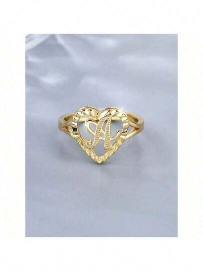 1pc Vintage Countryside Aesthetic 26 Alphabet Design Adjustable Ring For Women And Couples Suitable For Party And Travel Gifts