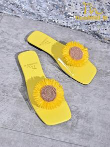 Women's Sandals, New Sunflower Decor Yellow Slides - Yellow - View 4