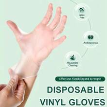 4/20/50/100 双装一次性乙烯基手套，透明PVC材质，不含乳胶和粉末，防水防油，柔软，适用于食品处理、日常清洁、客厅、厨房等场所。[无包装盒] - 半透白 - 查看 3