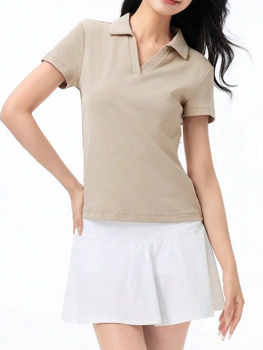 CAMEL CROWN Camisa polo de mujer de manga larga, cuello en V, transpirable y de secado rápido para exteriores - homenaje beige - Ver 1