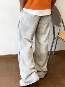 Men's Straight Leg Tie-Dye Casual Wide Leg Pants, Spring/Summer - Grey - View 3