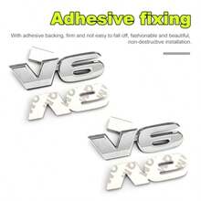 2PCS 3D V6 Metal Emblem Car Fender Side Rear Tailgate Badge Decal Sticker Self-Adhesive Automotive Decal For Fender Bumper Universal Vehicle Exterior Decor Accessories Silver - V6銀色 - 查看 4