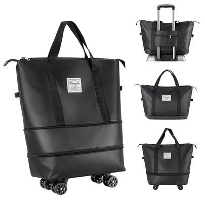 Travel Duffle Bag With Removable Wheels | Expandable Sports Gym Bag Dry & Wet Separation, Weekend Overnight Carry On Luggage For Men & Women