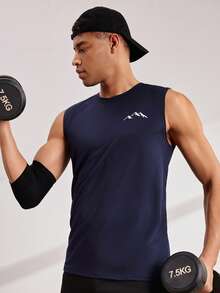 Driftmere Men's Graphic Print Sleeveless Casual Tank Top, Summer - Navy Blue - View 9