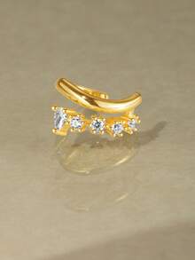 1件S925纯银镶嵌锆石夹式耳环，简约清新优雅的百搭日常佩戴饰品，女士礼物 - 幾何 - 查看 3