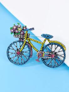 1pc Fashionable Diamond Bicycle Shaped Brooch, Suitable For Office, Party, Casual Occasions, Can Be Accessory Or Gift - Blue - View 12