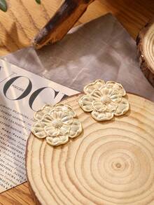 一对现代简约金属五瓣花耳环，适合派对、聚会和日常佩戴 - 金色 - 查看 2