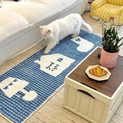 1pc Colorful Plaid & Cute Cartoon Decor Carpet, Suitable For Decorative Carpet, Bedroom Decor, Small Rug, Carpet, Home Decor, Living Room Carpet, Living Room Small Rug, Bedroom Carpet, Living Room Home Decor, Outdoor Carpet, Washable Carpet, Plush Carpet, Thick Carpet, Thick Rug, Furry Carpet, Autumn/Winter Carpet, Thick Carpet