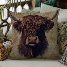 1pc Highland Cow Artistic Throw Pillow Cover - Modern Farmhouse Floral And Brown Design, Made Of Soft Polyester Fabric With Zipper Closure, Machine Washable Decorative Cushion Cover For Sofa, Living Room, Bedroom, Cow Themed Decor - Multicolor - View 15