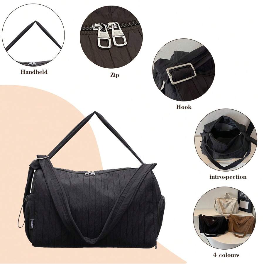 Crinkled Nylon Sling Bag - Large Capacity Black Crossbody Bag For Women, Versatile Travel & Gym Duffel - Multicolor - View 1