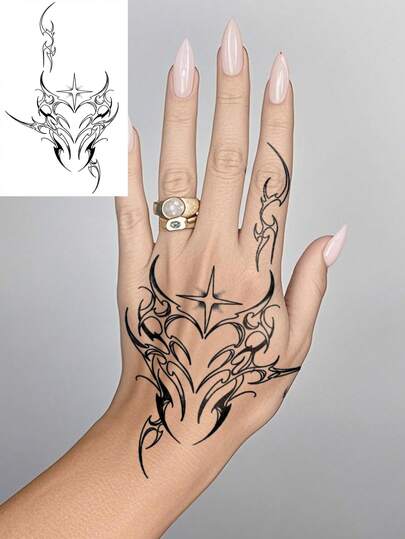 1 Sheet Body Art Temporary Tattoo Sticker Suitable For Women Or Men, Punk-Style Black Abstract Heart Pattern. Waterproof Fake Tattoo, Lasting 2-5 Days, Can Be Used On Hands, Arms, Neck, Shoulders, Chest, Waist, Legs, And Ankles. Perfect For Holidays, Parties, Gifts, Vacations, Body Decoration.