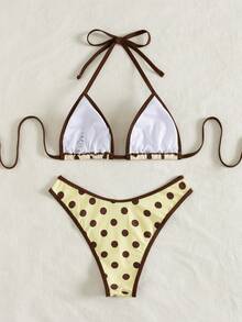 PEPPERMOLLY 2pcs/Set Women's Sexy & Fashionable Black & White Bikini Swimsuit, Summer Beach Wear - Apricot Yellow - View 2