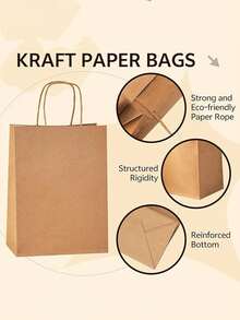 5/10/25个装棕色礼品袋，纸袋，纸质礼品袋，可重复使用的纸质手提袋，咖啡茶饼干糖果包装袋，适用于开斋节、斋月、各种节日、派对、生日、婚礼、学校活动、情人节礼物等场合。 - 彩色 - 查看 8