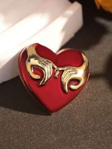 Oil Drop Red Heart Brooch, Hand-In-Hand Heart-Shaped Pin, Creative Unique Chest Flower Accessory, Anti-Slip - Multicolor - View 6