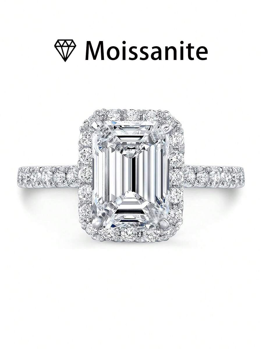 女士结婚戒指，2.6克S925纯银，镶嵌2克拉莫桑石，奢华波西米亚宫廷风格，适合订婚/结婚/周年纪念/情人节等场合，附赠莫桑石证书和精美礼盒