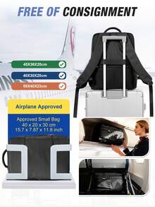 Mochila de viaje grande, mochila para portátil de negocios, tamaño de equipaje de mano 40x20x25cm, cumple con los estándares de las aerolíneas, resistente al agua, compartimento separado para zapatos de múltiples funciones, capa de separación húmeda y seca, adecuada para estudiantes, viajes y uso de portátil - Negro - Ver 9