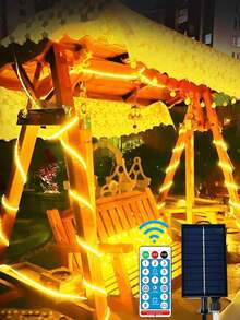 Luces de cadena solares para exteriores con control remoto, tiras de luces LED recargables, adecuadas para jardín, árboles, patio, terraza, escaleras, fiestas en la parte trasera del vehículo - 8 modos, sensor de luz, sensor infrarrojo (Nota: La longitud incluye 2m de cable de conexión) - Multicolor - Ver 9