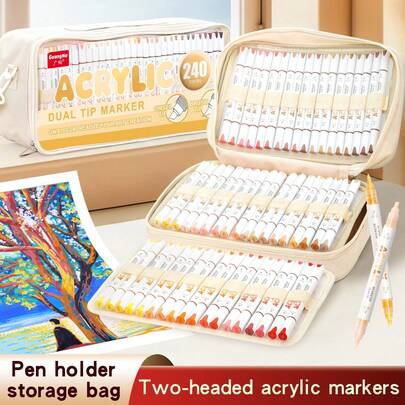 8109 Double-Ended Acrylic Paint Marker Pens, Straight & Angled Tip, Opaque & Blendable, Suitable For Art Students, Boys & Girls, Back To School & Teacher's Day Gift
