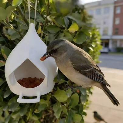 1个实用小型带遮蔽棚的悬挂式喂鸟器，适用于户外装饰，适合麻雀、蜂鸟和其他小型鸟类，轻便易清洁