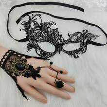1 Stück luxuriöse Spitzen-Augenmaske, entworfen für Maskenball, Kostümzubehör, bequem zu tragen, geeignet für Festivals und Partys - Armband + Maske - Übersicht 5