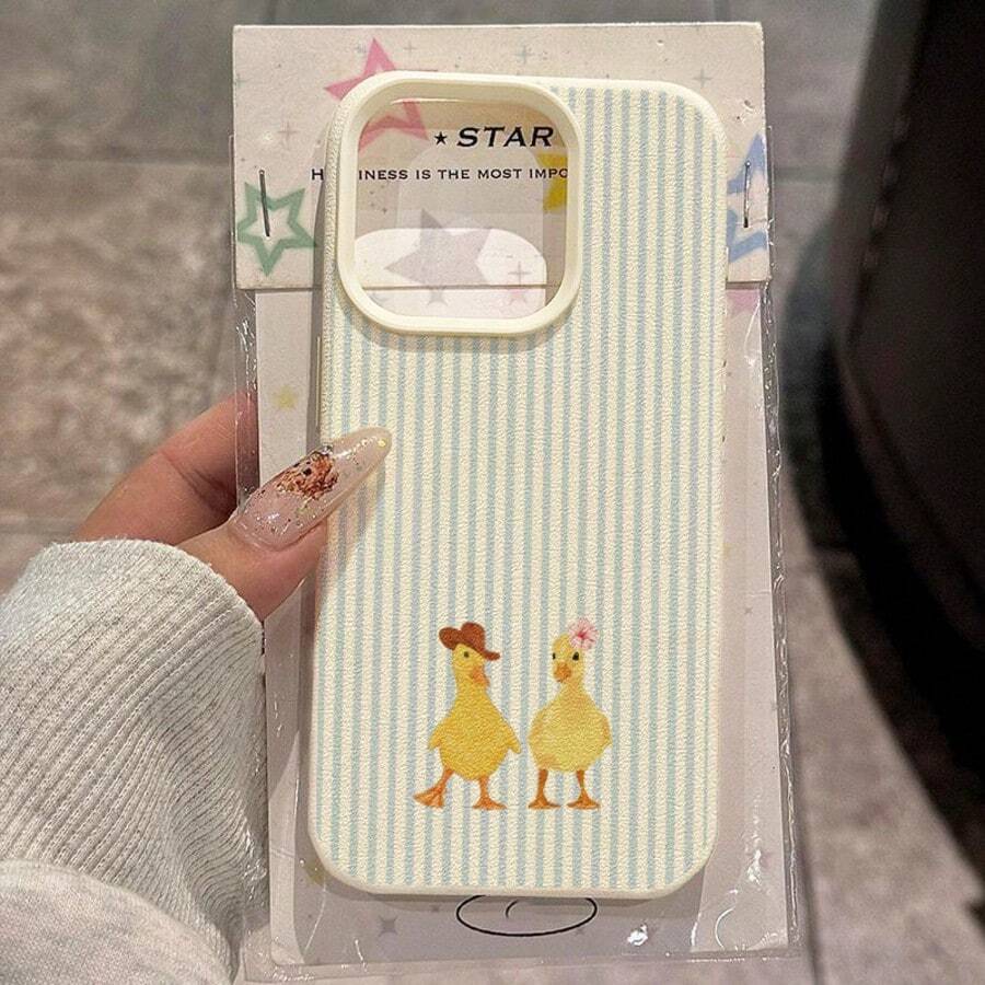 Ốp lưng điện thoại thời trang TPU hình vịt dễ thương màu xanh dương, 1 chiếc, chất liệu TPU, sọc xanh dương, tương thích với iPhone 17 Pro Max/17/16 Pro Max/15/13/12/11, S20 FE/A15/S24/A55, Note 11/Note 12/Note 13 Pro, bảo vệ toàn diện chống rơi vỡ, mềm mại, quà tặng sinh nhật mùa xuân. Phiên bản quốc tế, không phải phiên bản nội địa. - trắng - Xem 1