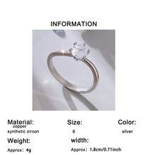 1 chiếc nhẫn thời trang tối giản, đa năng, thanh lịch, 6 chấu tròn, đính đá Cubic Zirconia tổng hợp, thích hợp cho nữ, dịp Lễ Tình nhân, đính hôn, đám cưới. - Bạc - Xem 8