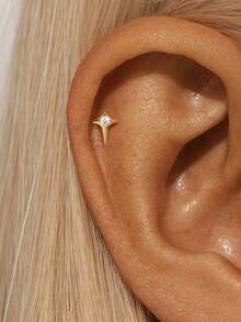 EleRunis 1件 925纯银心形星月莲花平底耳骨耳钉，适合日常佩戴、婚礼、派对、订婚、周年纪念、情人节等场合。 - 金色 - 查看 13