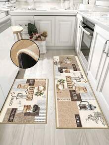 3.5mm Thick Soft Rubber Linen Kitchen Mat, Cartoon Kitchen Style Absorbent Rug, Edged Carpet To Prevent Peeling, Water-Absorbing And Easy To Clean Mat, Linen Surface With Sponge Middle And Rubber Bottom, Suitable For Kitchen, Bathroom, Laundry Room, Hallway, Living Room And Other Occasions - Multicolor - View 10