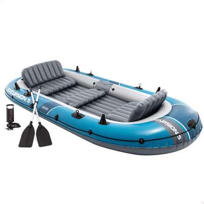 Intex Barca hinchable Excursion 5 de 366x168x43 cm, máx. 600 kg, remos desmontables, bomba de hinchado manual, 3 cámaras de aire independientes, parche reparación, ideal para pesca o recreo ✅ Entrega 24/48h a España (península)