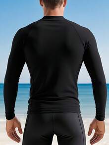 Custom Men's Basic Skins Long Sleeve Rash Guard Swim Shirts Personalized Print Quick Dry Bathing Shirt For Men Fishing Surfing- Add Your Image Photo Design Special Gift - 黑色 - 查看 3