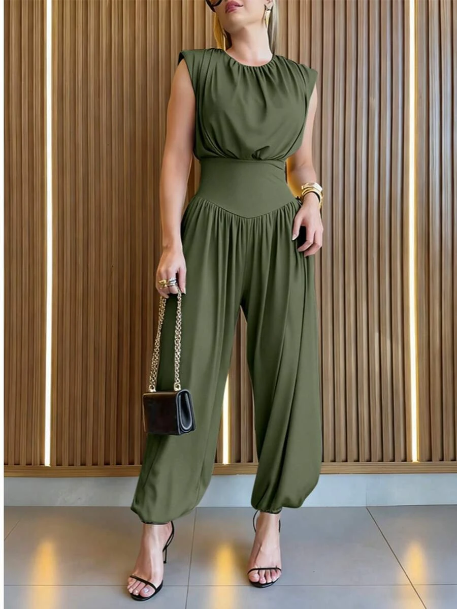 ChicMe Bộ jumpsuit không tay xếp ly xẻ tà dành cho nữ, trang phục hở lưng thanh lịch thường ngày.