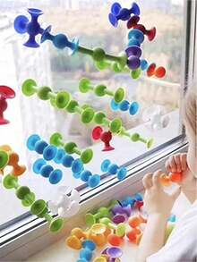 11pcs Soft Rubber Building Blocks With Suction Cups, Endless Combination, Parent-Child Interactive Toy, Children's DIY Educational Toy, Suction Cup Fun, Sticky Fun - Multicolor - View 8