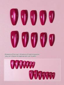 24片长款杏仁形淡粉色猫眼美甲贴片，中号杏仁形假指甲，精致奢华的猫眼设计，亮泽全覆盖美甲套装，包含1个指甲锉和1瓶凝胶胶水。猫眼美甲让您的指尖闪耀夺目，适合女性日常工作和派对场合。 - 查看 4