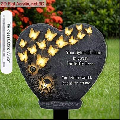 2D平面心形石，1个，带花园标记 - 平面亚克力户外/装饰点缀，适用于土壤、露台、花坛 - 可安装为地插，用于植物、景观美化、婚礼和装饰 - 时尚礼品，2D平面