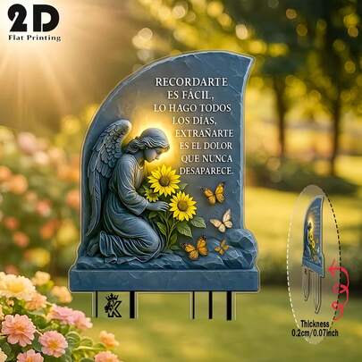 2D Acrylic Sunflower Angel Memorial Garden Stake With Spanish Epitaph - Weather-Resistant Plastic Outdoor Decor For Gravesites, Lawns And Flower Beds - No Electricity Required, Remembrance Gift