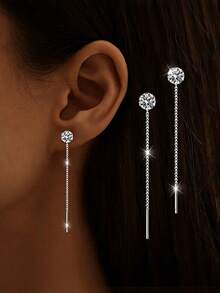 MONALLY 一对优雅银色立方氧化锆水滴耳环，闪亮设计，女士圣诞节和派对礼物 - 耳環 - 查看 17