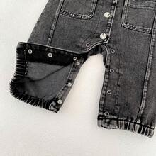 春秋季新款婴儿服装，男女宝宝宽松牛仔连体衣，翻领小熊刺绣长袖按扣牛仔连体衣 - 黑色 - 查看 11